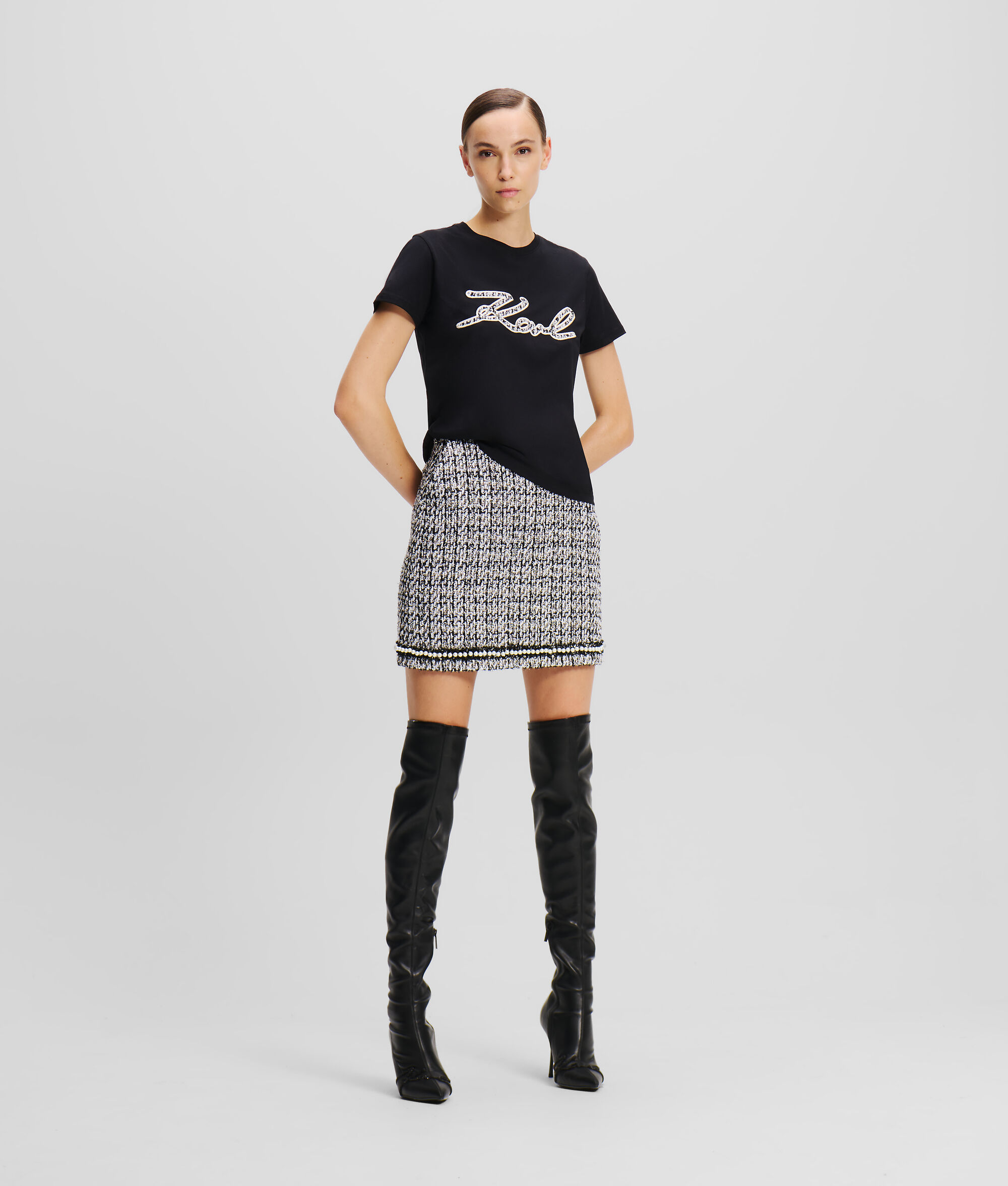 (image for) Premium-Grade PEARL-EMBELLISHED BOUCLE SKIRT